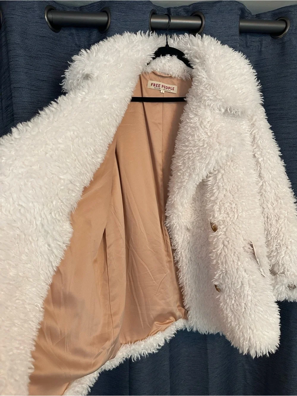 Free People Cream Shaggy Faux-Fur Peacoat Ivory